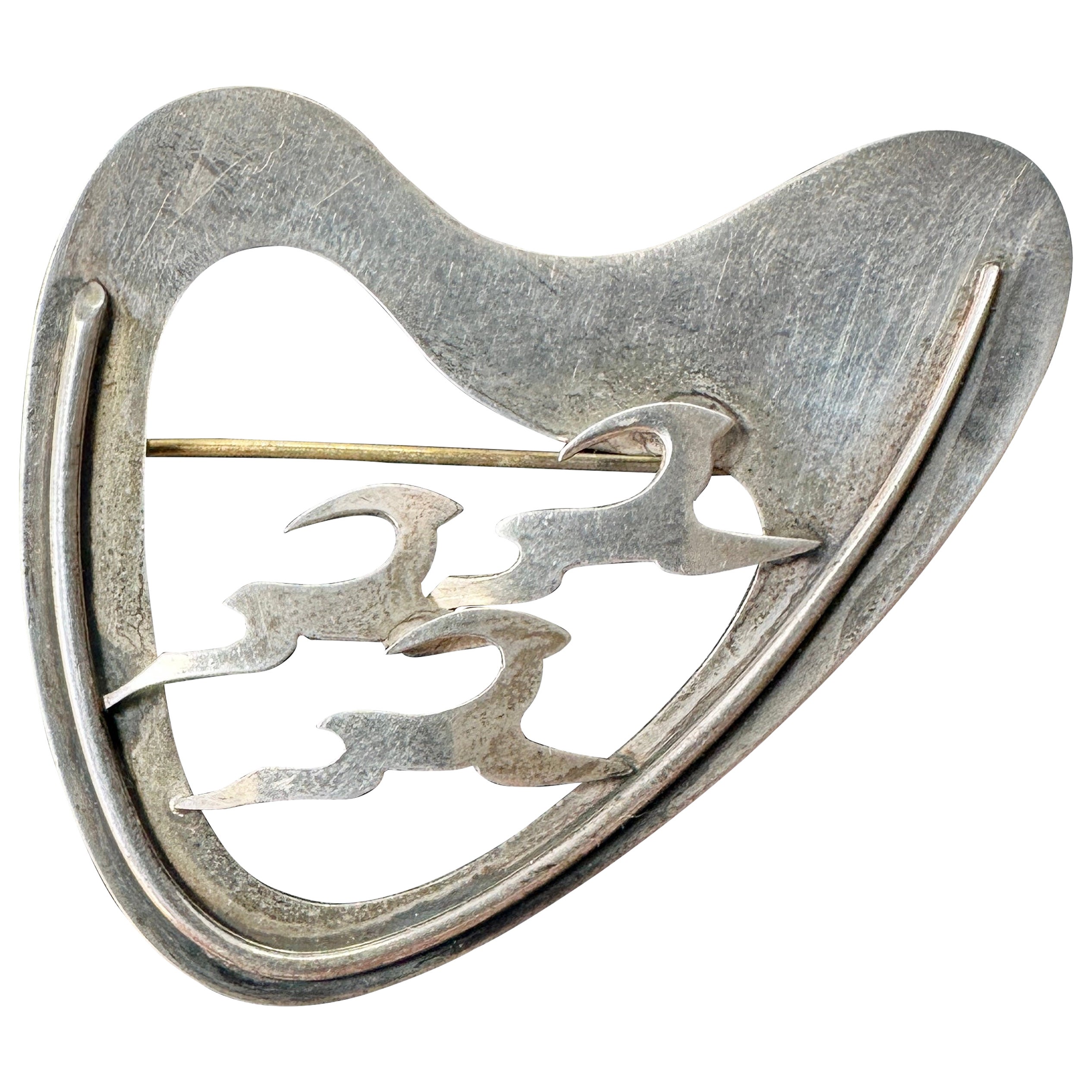 Deer Antelope Brooch Denmark Sterling Silver Mid-Century Modernist Haandarbejde  For Sale