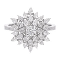 Natural 1.23 Carat Round & Pear Diamond Flower Ring 14 Karat White Gold Jewelry