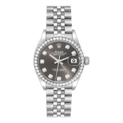 Rolex Datejust Steel White Gold Grey Dial Diamond Ladies Watch 279384 Box Card
