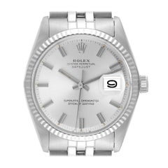 Rolex Datejust Steel White Gold Silver Dial Vintage Mens Watch 1601 Box Papers