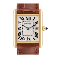 Cartier Tank Louis Yellow Gold Brown Leather Strap Mens Watch W1529756 Card