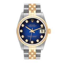 Used Rolex Datejust Midsize Steel Yellow Gold Blue Vignette Diamond Dial Ladies Watch