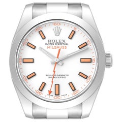 Rolex Milgauss White Dial Orange Markers Steel Mens Watch 116400 Box Card