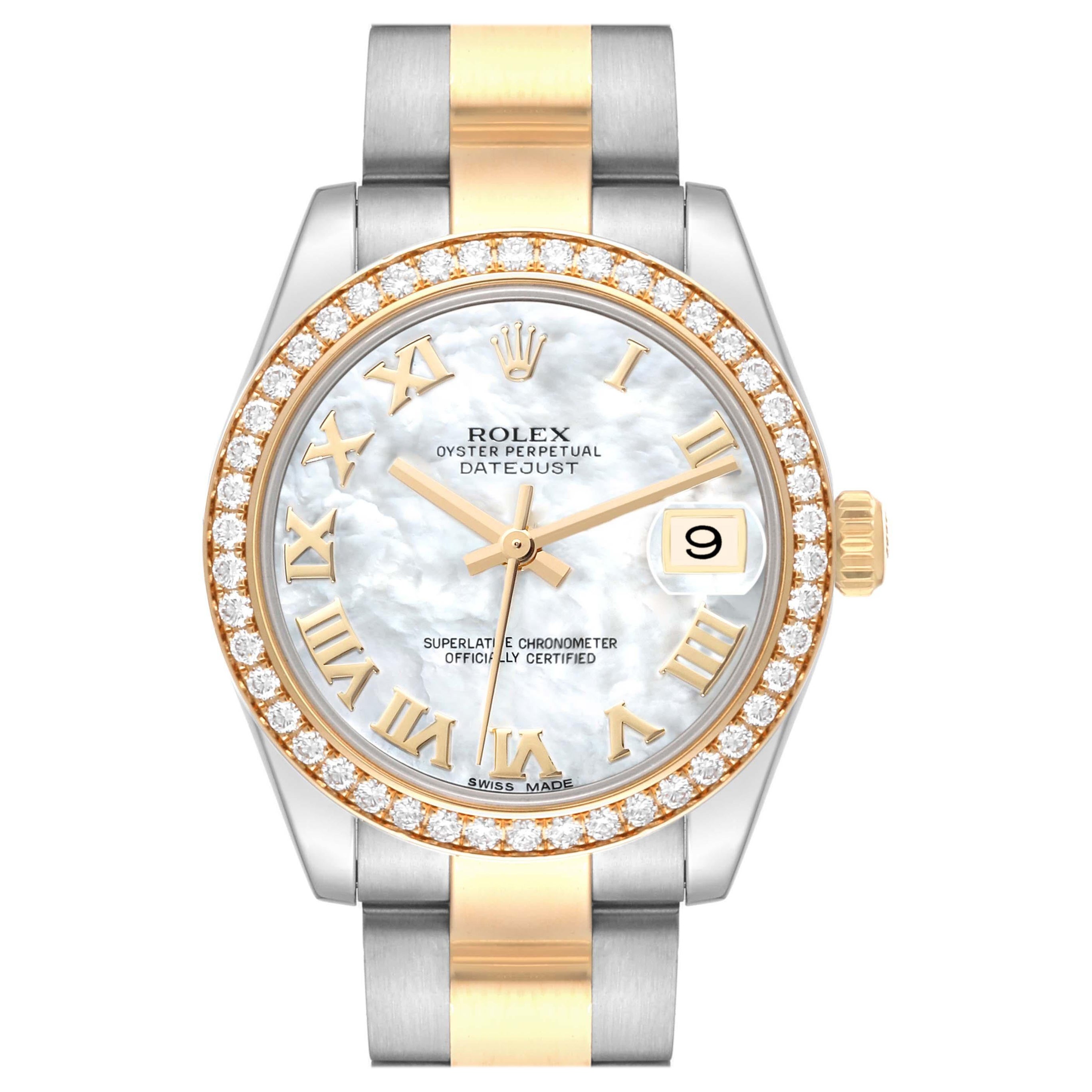 Rolex Datejust Midsize Steel Yellow Gold Mother of Pearl Diamond Ladies Watch 