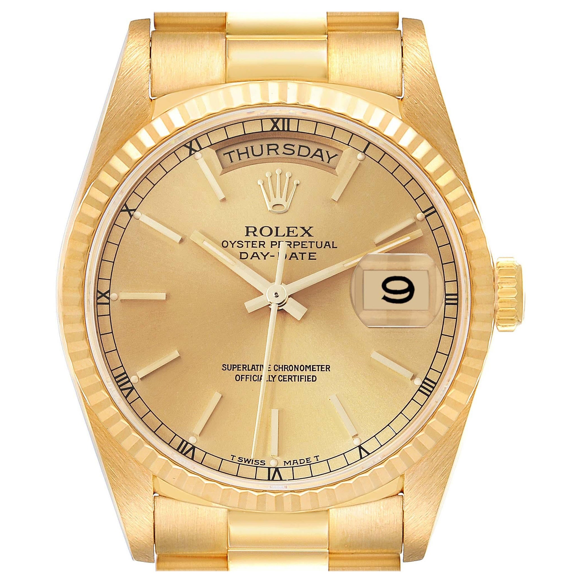 Rolex President Day-Date Yellow Gold Champagne Dial Mens Watch 18238 Box Papers