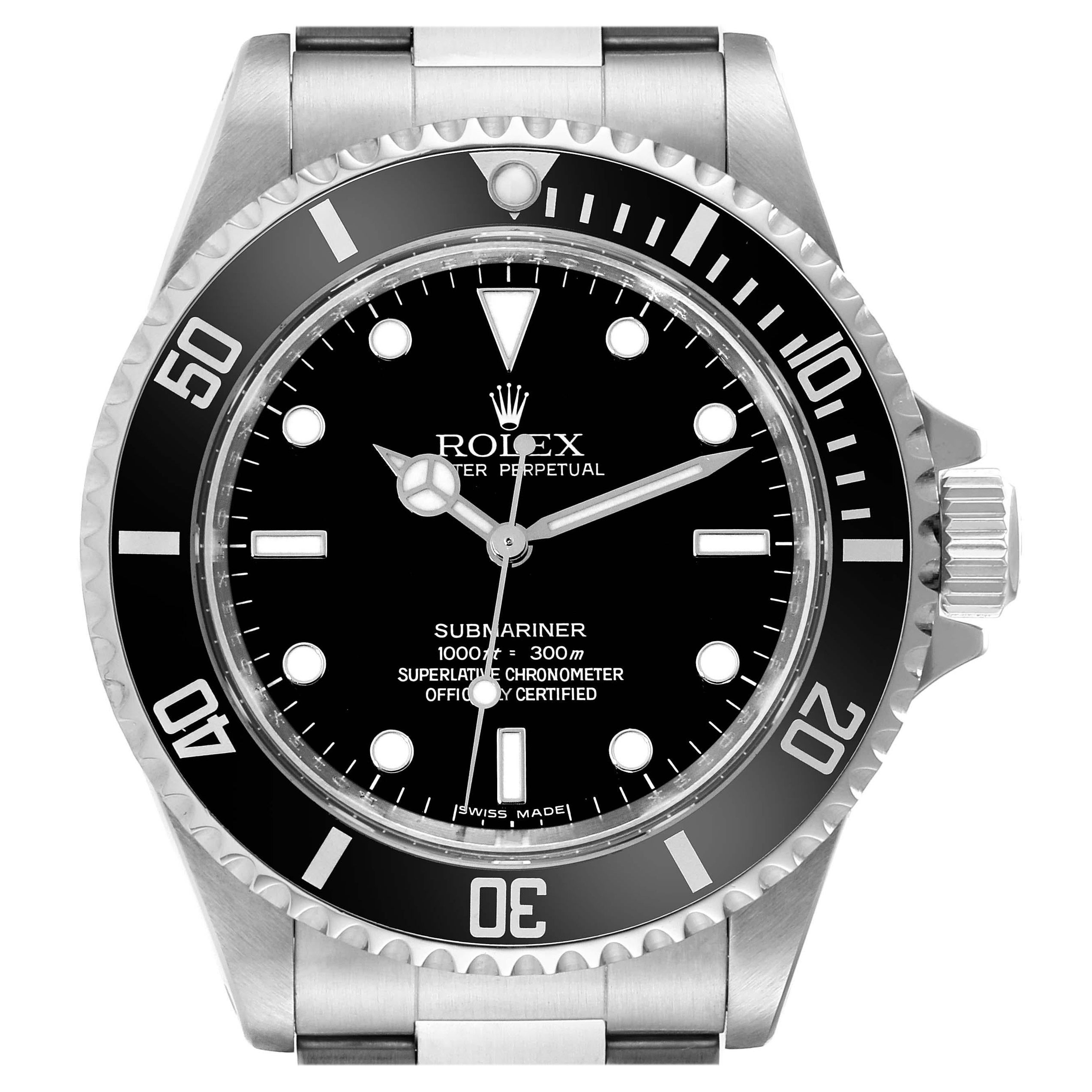 Rolex Submariner No Date 40mm 4 Liner Steel Mens Watch 14060 Box Card en vente