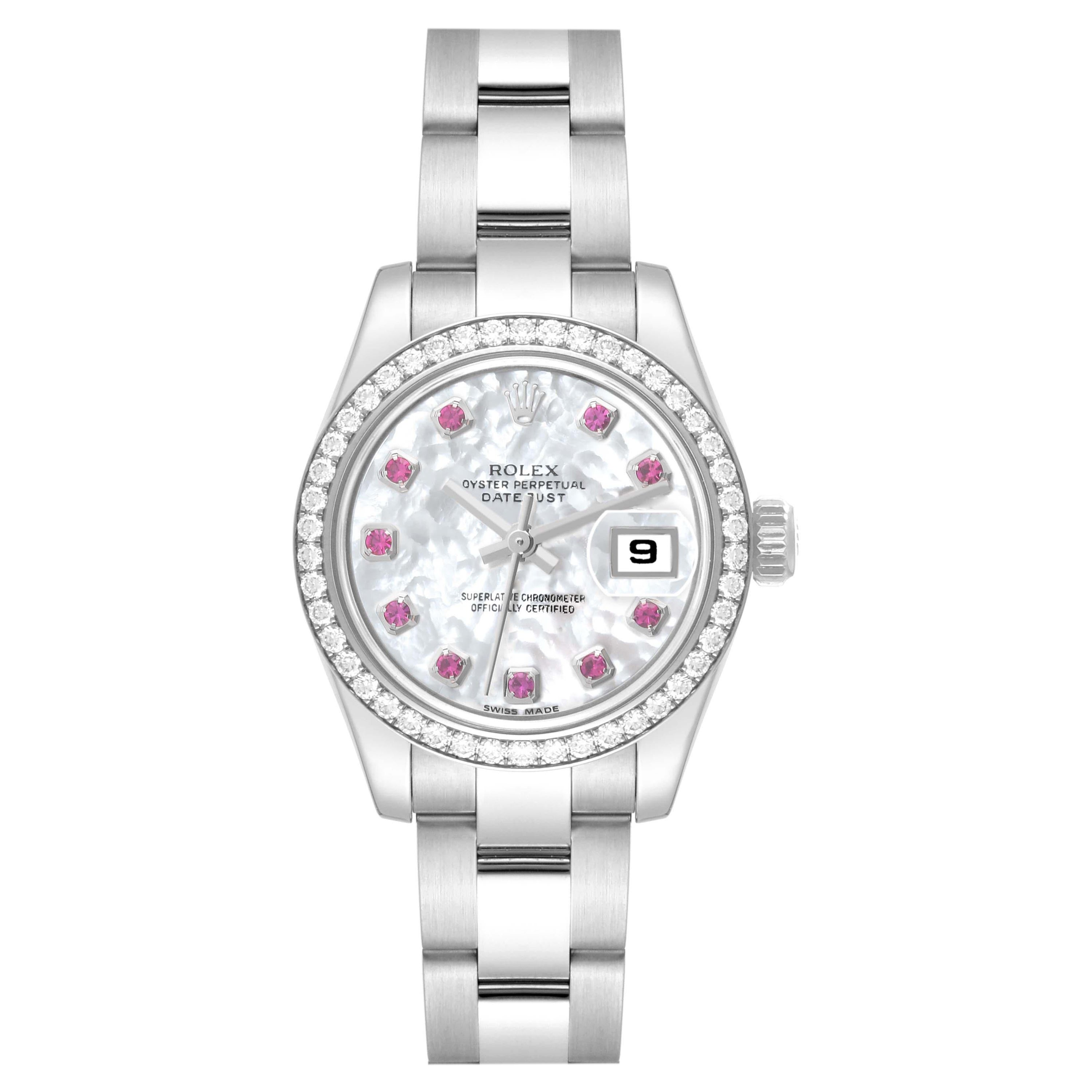Rolex Datejust Steel White Gold Mother Of Pearl Ruby Diamond Ladies Watch 179384 For Sale