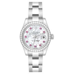 Rolex Datejust Steel White Gold Mother Of Pearl Ruby Diamond Ladies Watch 179384