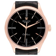 Used Rolex Cellini Time Rose Gold Black Dial Mens Watch 50505 Card