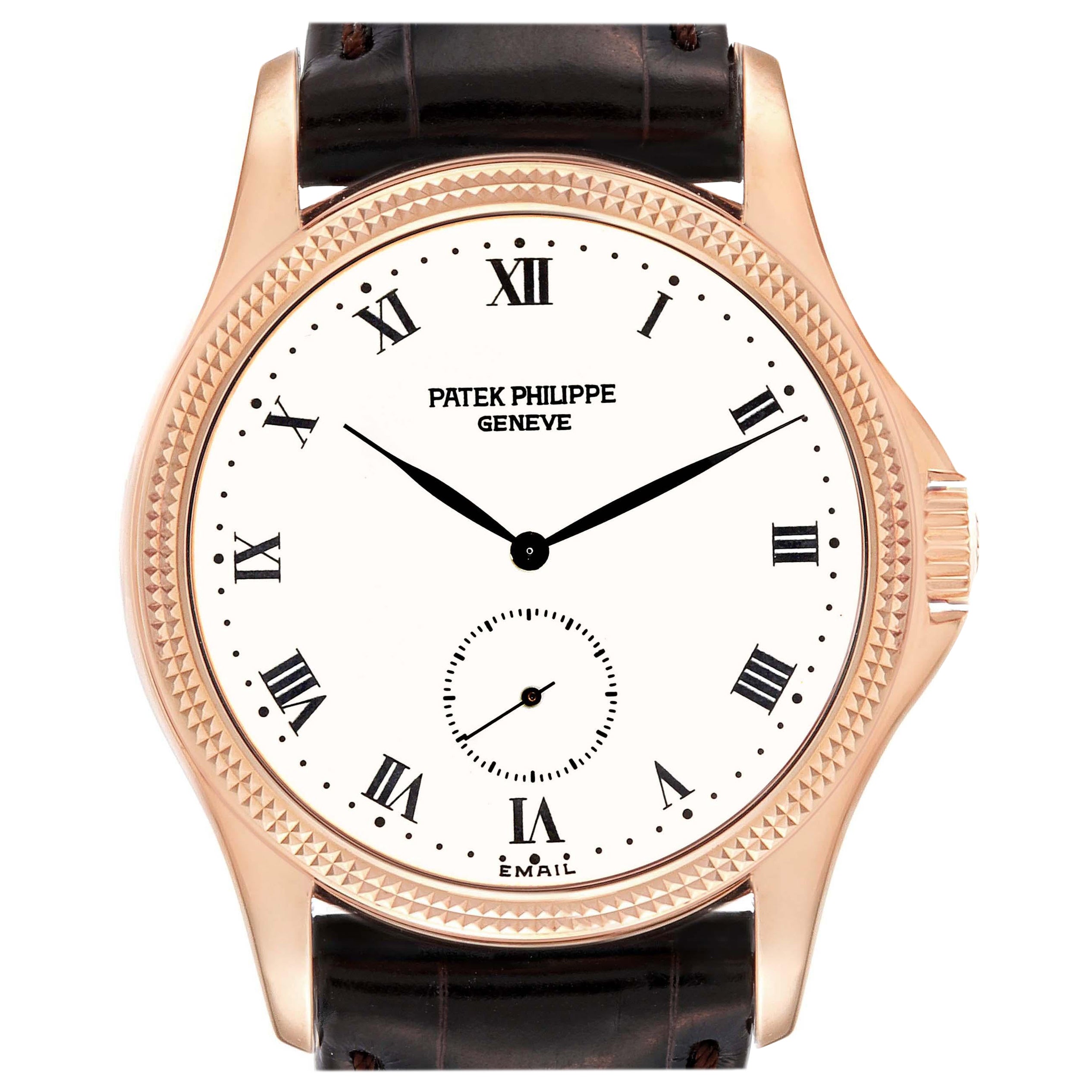 Herrenuhr von Patek Philippe Calatrava aus Roségold mit weißem Zifferblatt 5115 im Angebot