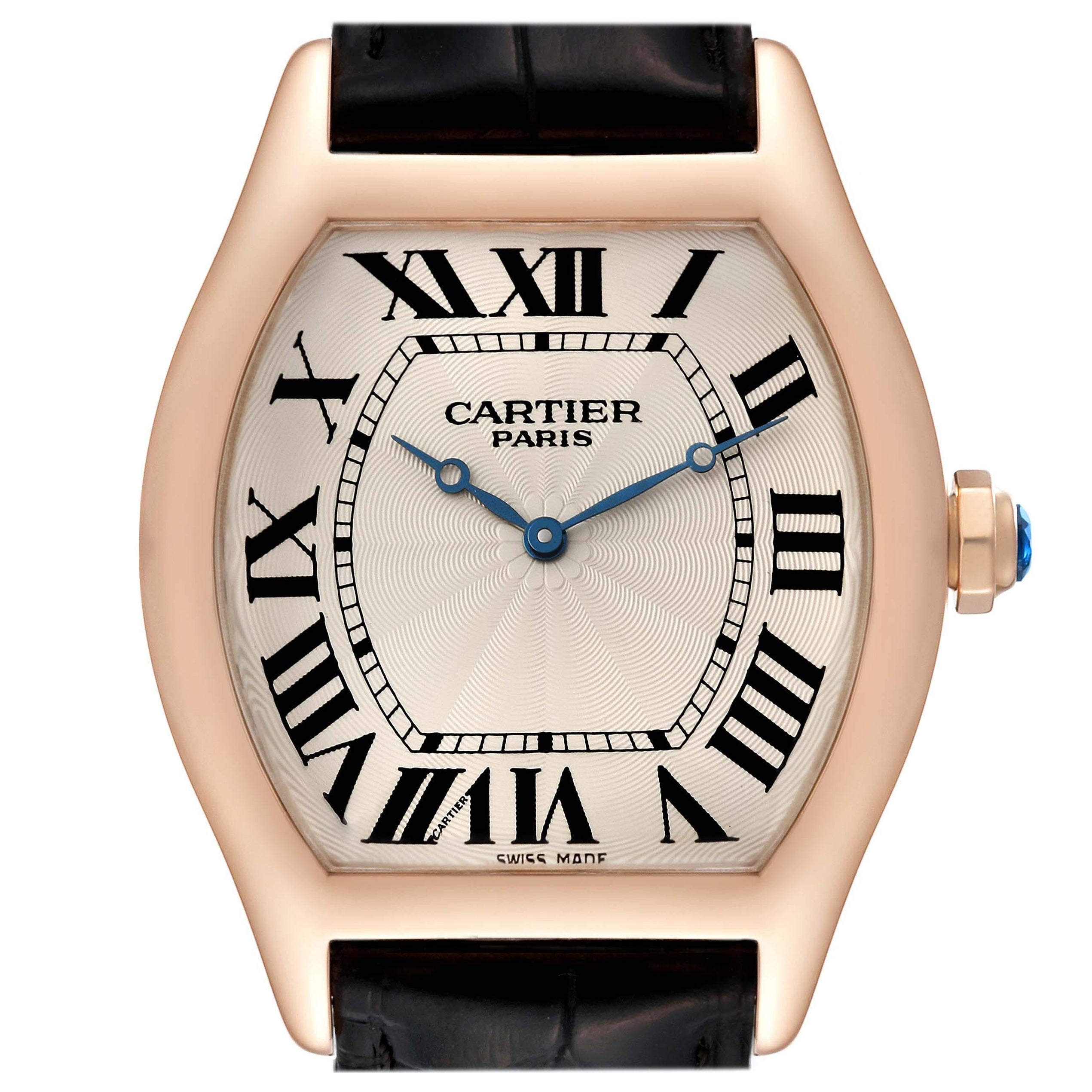 Cartier Tortue XL CPCP Collection Silver Dial Rose Gold Mens Watch 2763
