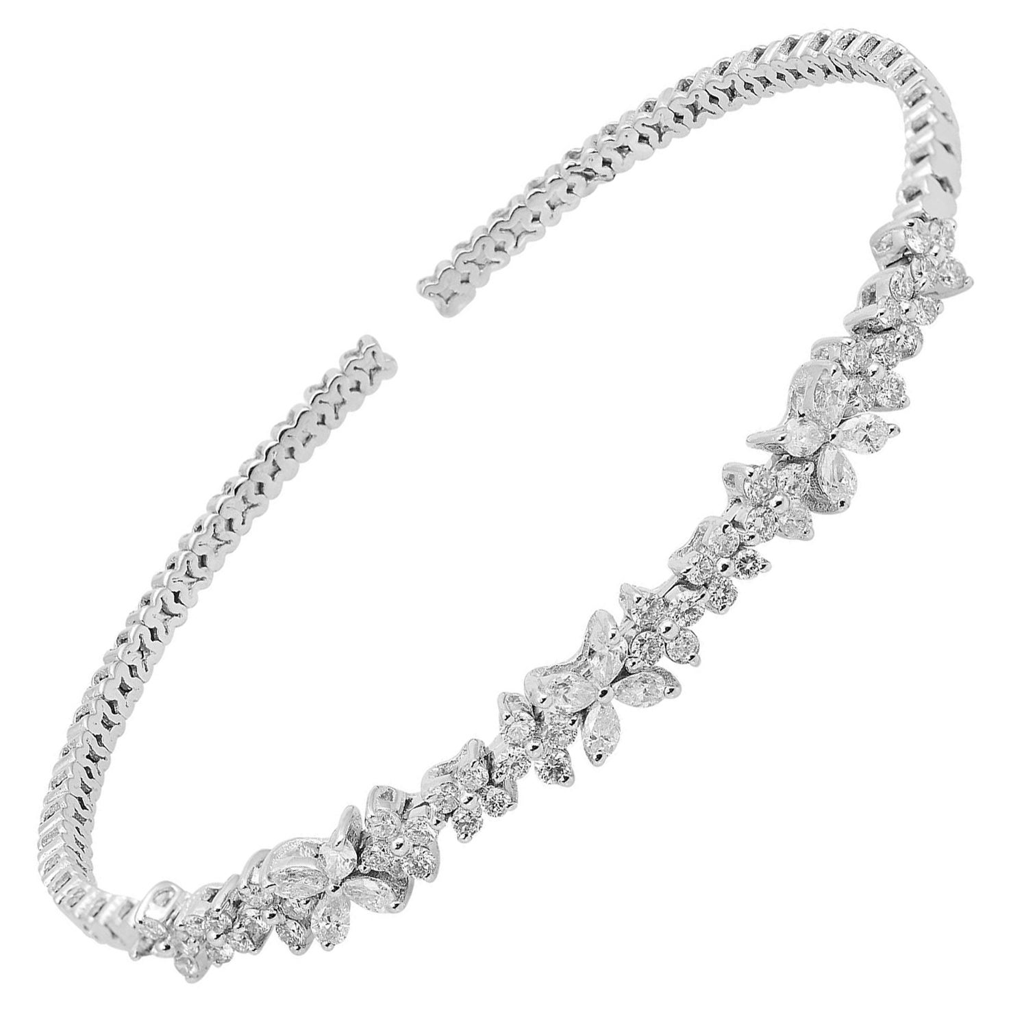 1.30 Ct. Pear Round Diamond Cuff Bangle Bracelet 18 Karat White Gold Jewelry