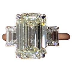 Bague de fiançailles à trois pierres certifiée GIA, 5,02 carats, diamant taille émeraude