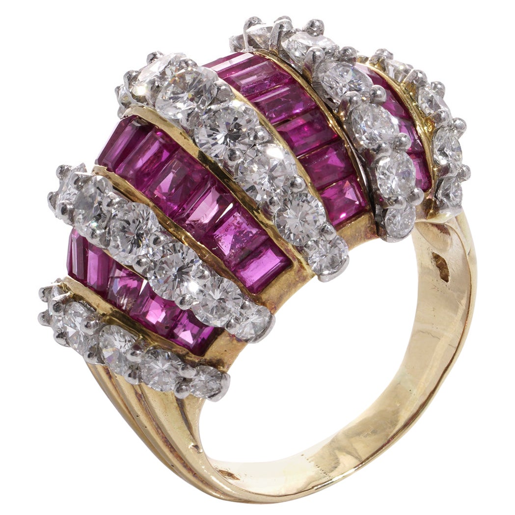 Kutchinsky 18kt. gold ladies dome ring with diamonds and rubies For Sale