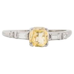 1945 Platinum Engagement Ring with Canary Yellow Sapphire and Diamonds