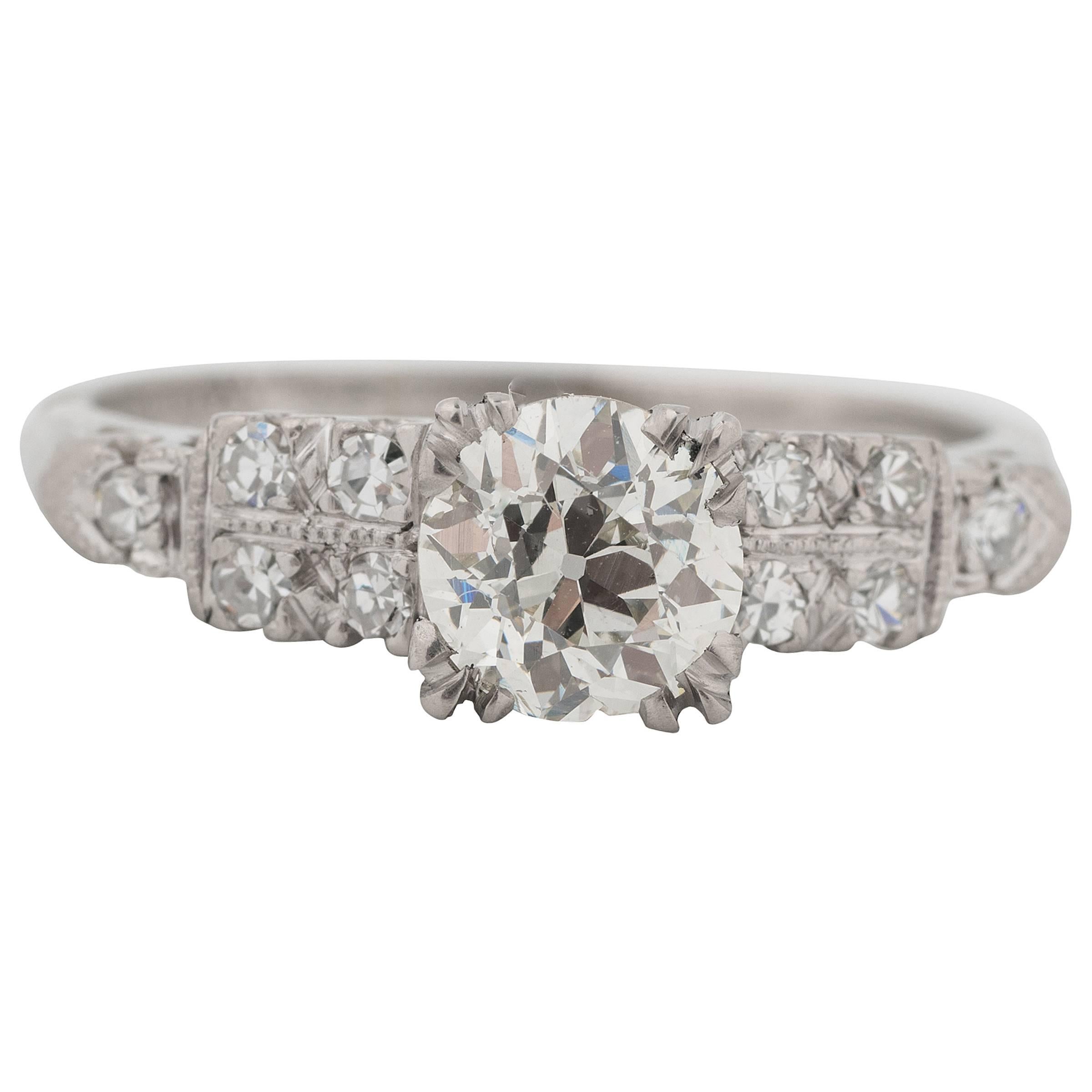 1930s GIA 1.01 Carat Old European Diamond Platinum Engagement Ring