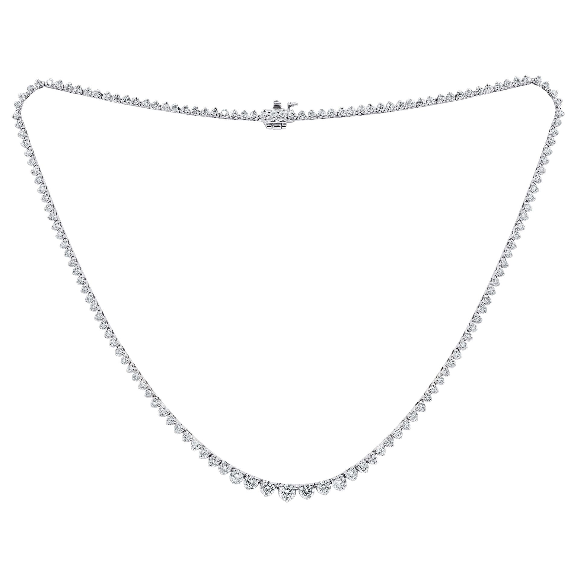 Diana M Custom 8.50 carats 14k White Gold 16" Graduated Tennis Necklace 