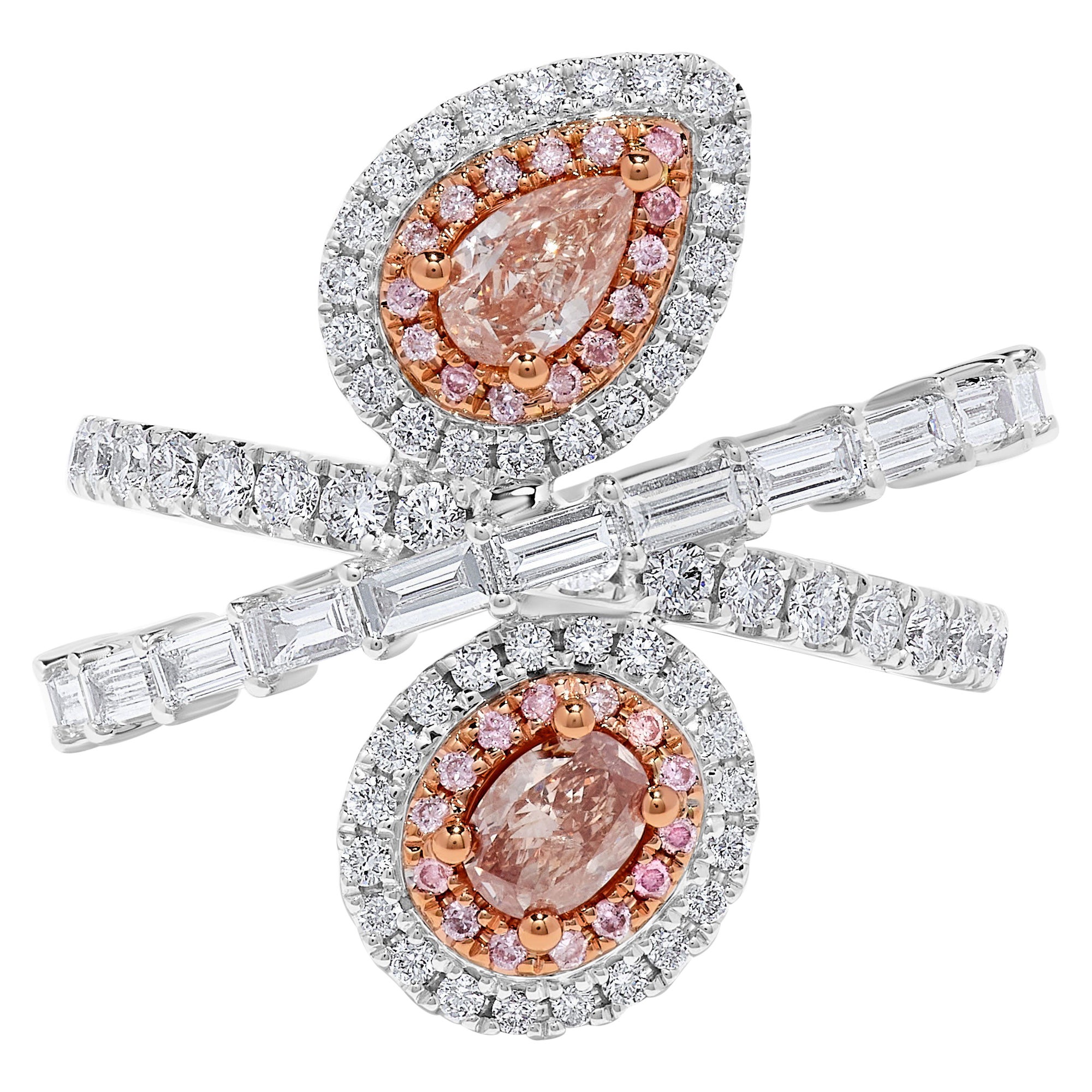 GIA Certified Natural Pink Pear Diamond 1.75 Carat TW Gold Cocktail Ring