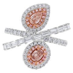 GIA Certified Natural Pink Pear Diamond 1.75 Carat TW Gold Cocktail Ring