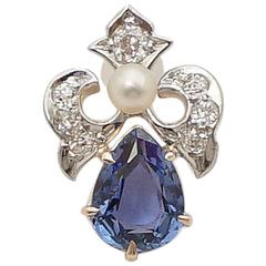Edwardian Sapphire  Diamond Platinum Pendant
