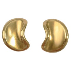 Vintage Angela Cummings Large Size Concave Lima Bean Shaped Gold Earrings