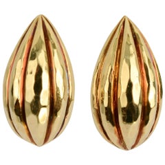 Vintage Henry Dunay Hammered Gold Pear Shaped Earrings