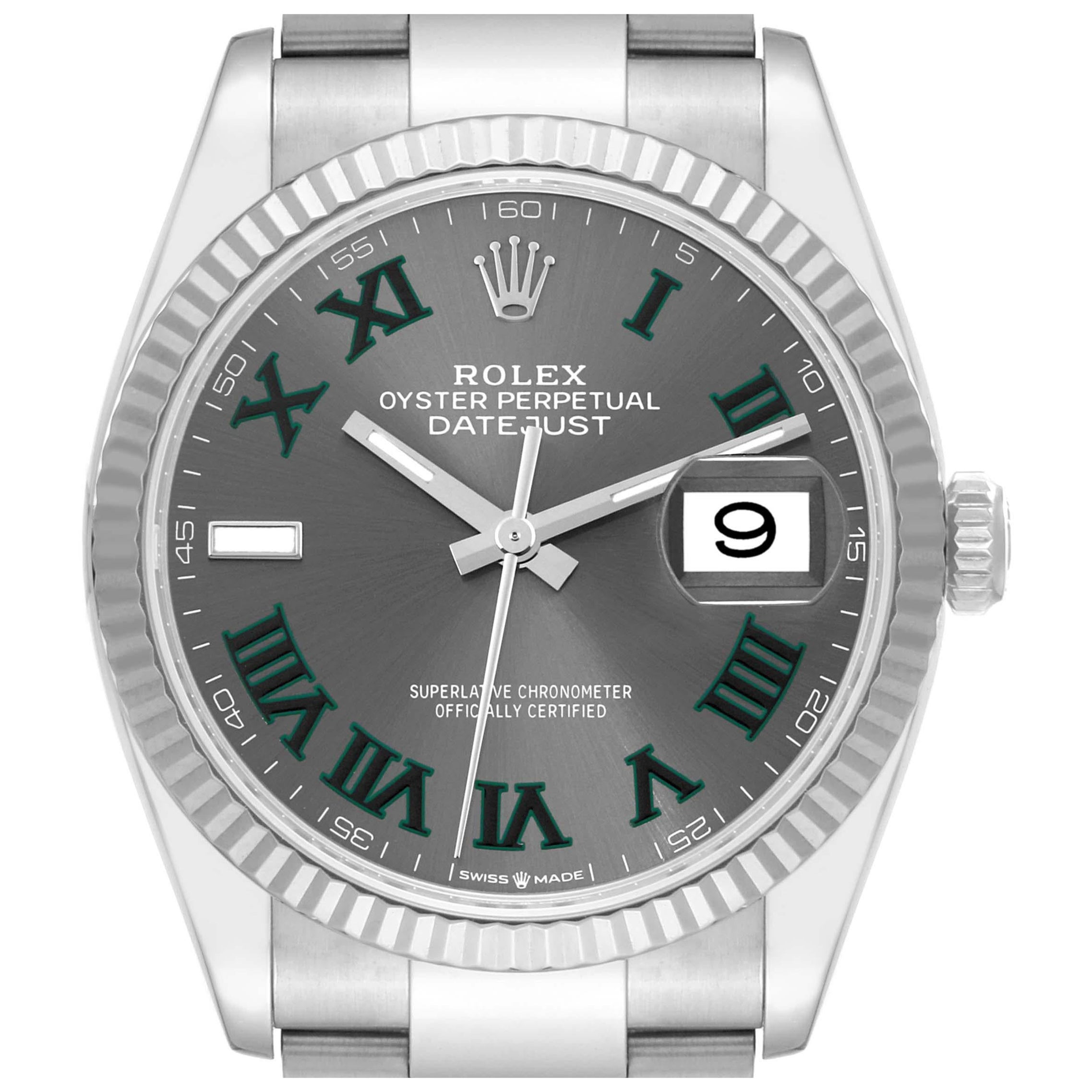 Rolex Datejust Steel White Gold Wimbledon Dial Mens Watch 126234 Box Card