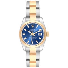 Rolex Datejust Ladies Steel Yellow Gold Blue Dial Watch 179163