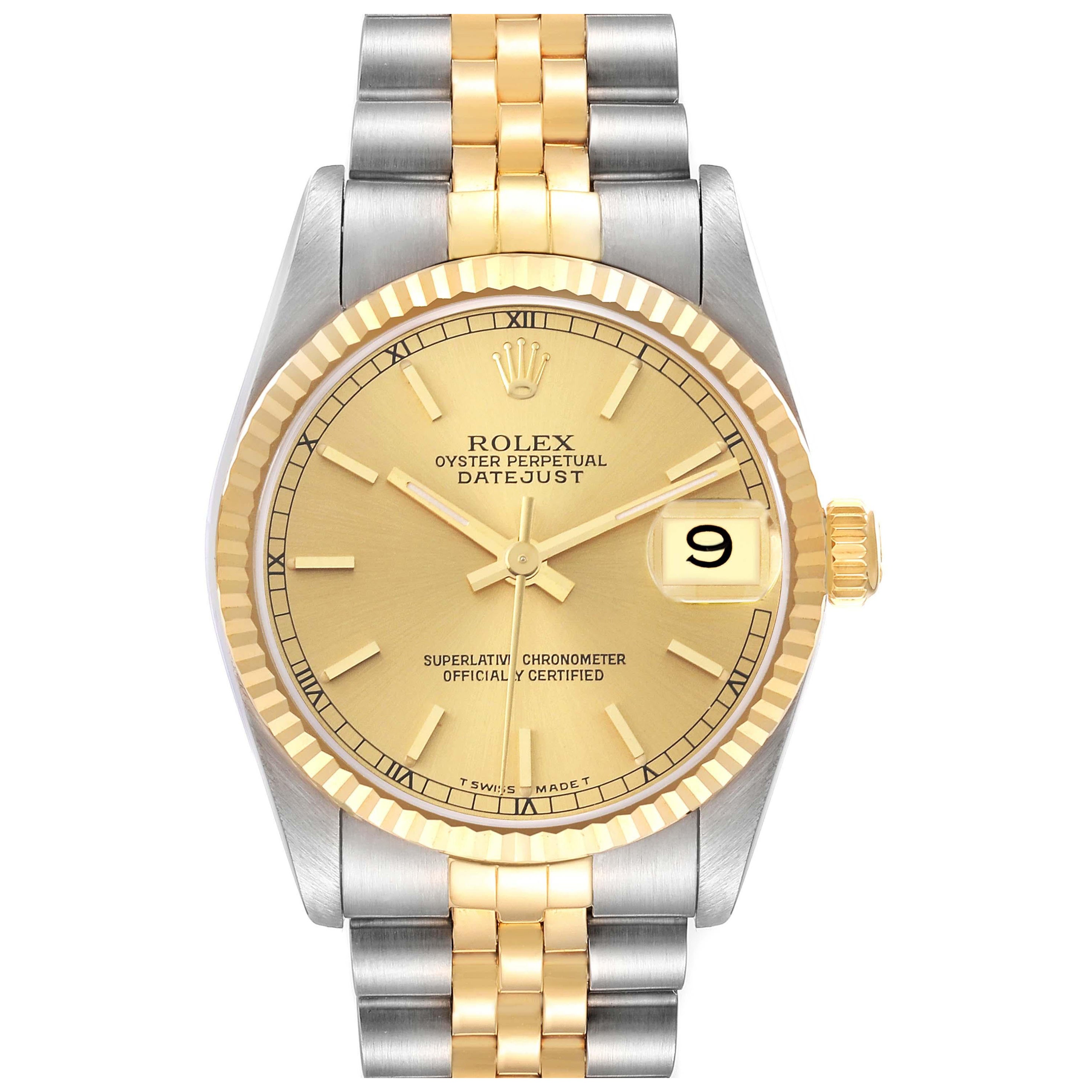 Rolex Datejust Midsize Steel Yellow Gold Ladies Watch 68273 Box Papers For Sale