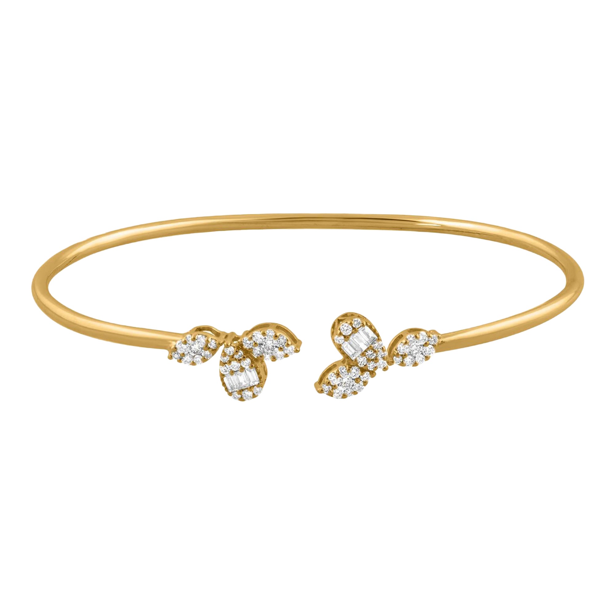 0.60 Carat Baguette Diamond Cuff Bangle Bracelet 18 Karat Yellow Gold Jewelry For Sale