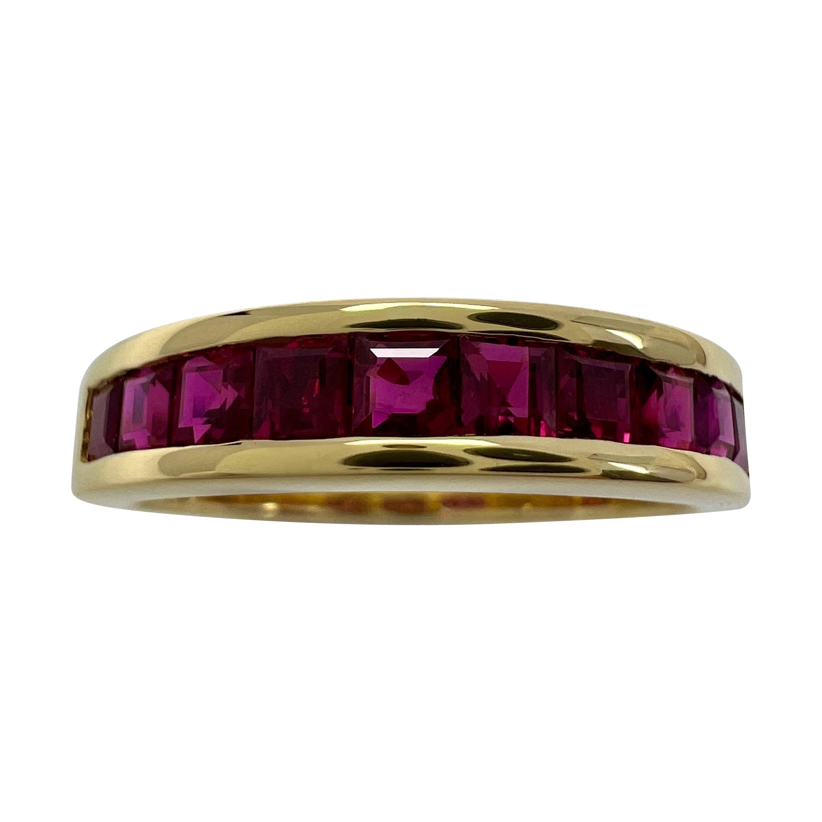 Tiffany & Co. Red Ruby Square Princess Cut 18k Yellow Gold Eternity Band Ring