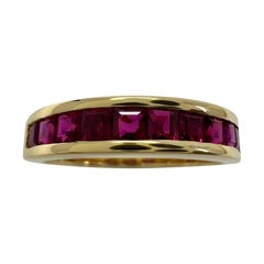 Vintage Tiffany & Co. Red Ruby Square Princess Cut 18k Yellow Gold Eternity Band Ring