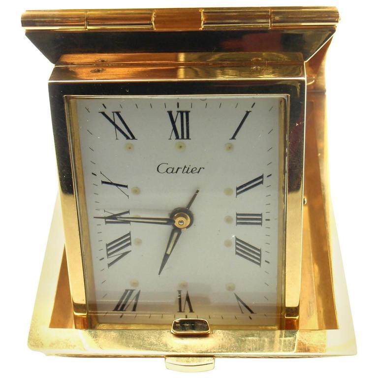 Cartier Double C Mechanical Travel Alarm Yellow Gold Clock at 1stDibs