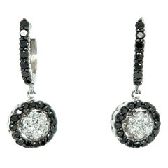 1.27 Carat Black Diamond White Diamond White Gold Dangle Earrings