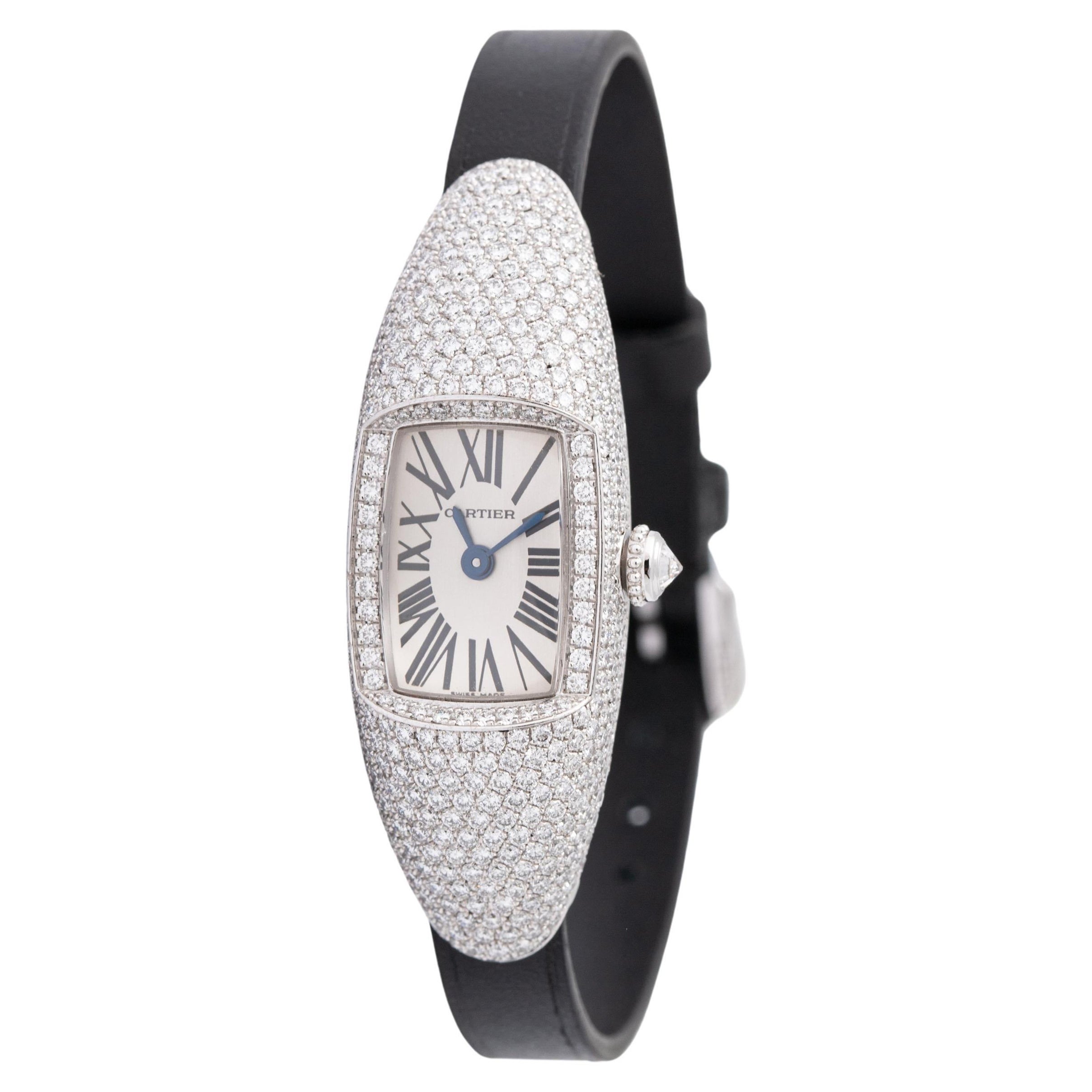 Cartier Casque Collection Diamond Set White Gold 18K Wristwatch For Sale