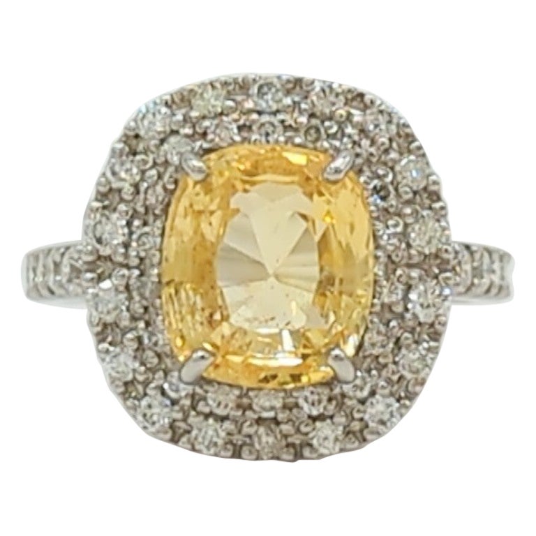 GIA Unheated Orangy Yellow Sapphire and White Diamond Cocktail Ring in Platinum For Sale