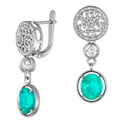 Pendientes de oro de 14k de apatito color paraiba y diamantes