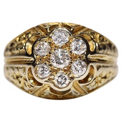 Vintage Original Circa 1980s 14k Gold Natural Diamond Decorated Ring
