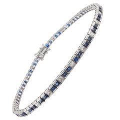 Bracelet tennis en or blanc 18 carats avec saphir bleu naturel et diamants de 3,76 carats