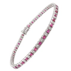 Alternating 3.41 Carat Ruby Diamond Tennis Bracelet in 18k White Gold