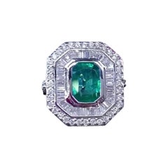 AIG Certified 2.87 Ct Zambian Emerald  1.42 Ct Diamonds 18K Gold  Ring