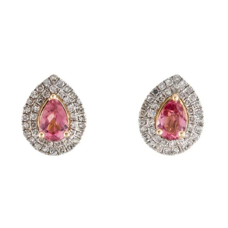 14K Tourmaline Diamond Stud Earrings - Fine Gemstone Statement Jewelry, Luxury For Sale