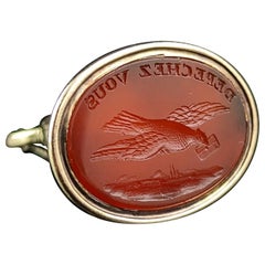 Antique Georgian seal fob pendant, Depeche Vous, 9k gold and Carnelian 