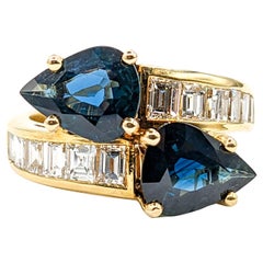 Retro Contemporary 18k Blue Sapphire & Diamond Bypass Ring