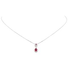Pear Shape and Round Ruby Diamond white Gold Necklace Pendant