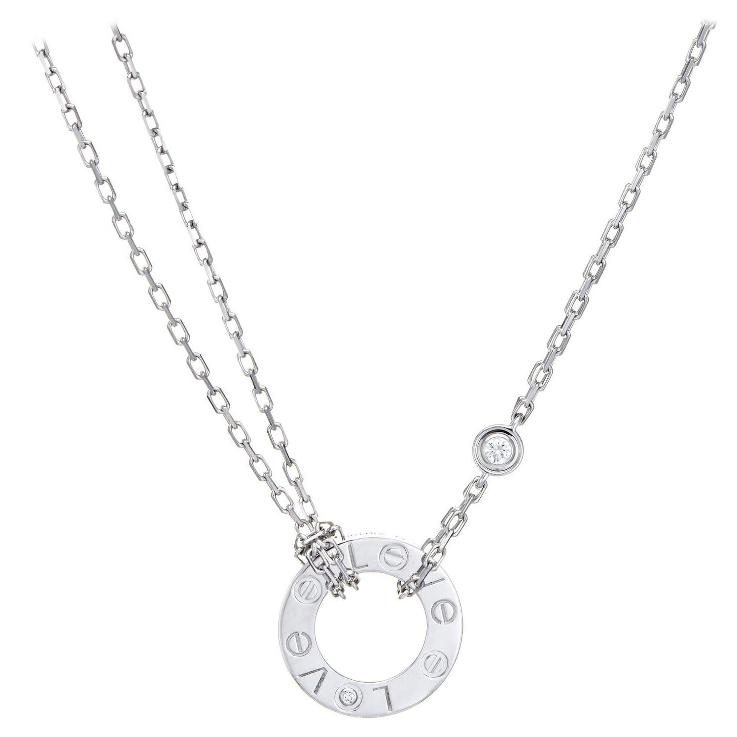 Cartier Diamond Love Necklace 18k White Gold Estate Jewelry Receipt 16" For Sale