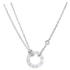 Used Cartier Diamond Love Necklace 18k White Gold Estate Jewelry Receipt 16"