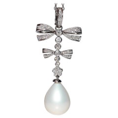 Collier pendentif vintage en or 18 carats avec diamants naturels et perles
