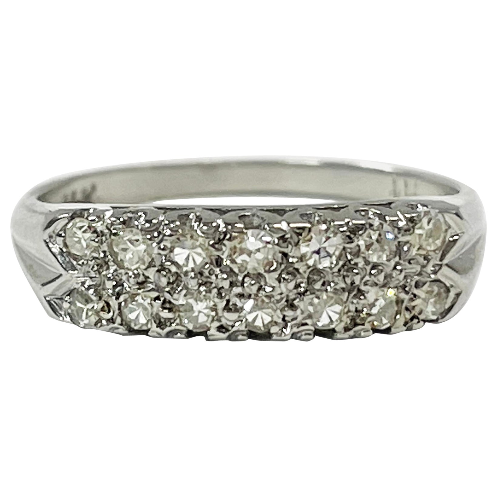 White Gold Double Stacked Diamond Ring For Sale