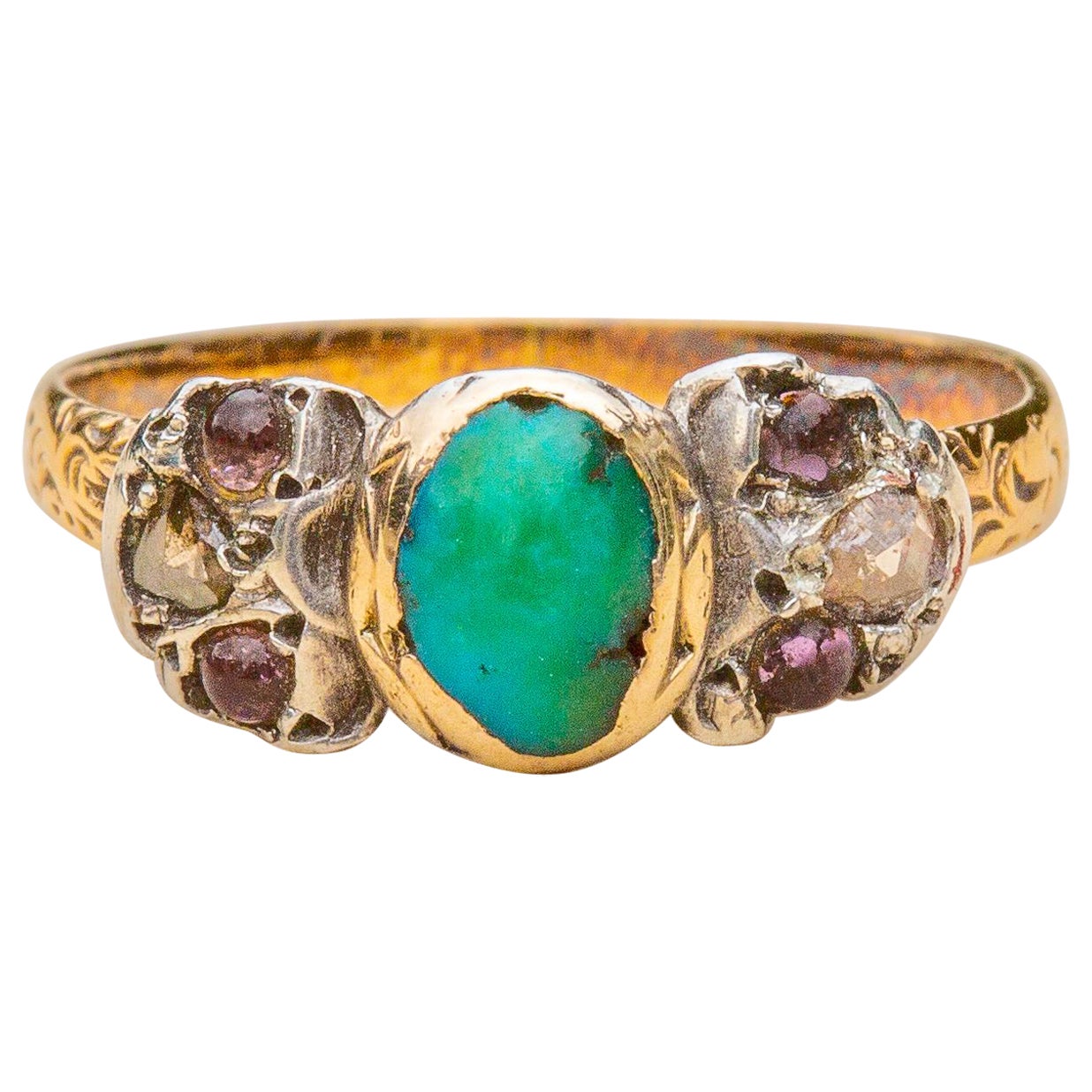 Italian Baroque Turquoise Gold Bow Ring Antique 18th Century Engagement Ring For Sale